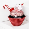 Christmas enamel cupcake brooch featuring snowman and candy cane with pink glitter cream - Ice Cream Snowman