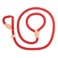 Bright red slip lead for small dogs made of thick braided nylon with brown leather stoppers - 6mm*1.5m / Red