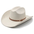 Classic beige faux suede western cowboy hat with a stylish brown leather belt and buckle - M (56-57cm) / Beige