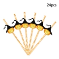 24pcs Halloween orange striped paper straws with pumpkin and wizard hat decor - Pumpkin / Set of 24