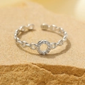 Minimalist S925 sterling silver open ring with hollow letters and zircon accents - Silver-Letter O