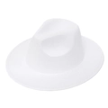 Classic white wide brim wool felt fedora cowboy hat with a minimalist structure - M (56-58cm) / White