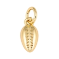 Close-up of gold-plated seashell pendant with detailed texture and zircon inlay - Leaf Seashell