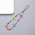 Colorful beaded phone strap with vibrant pearls and transparent butterfly accents - K2205 Colorful Bow Beads Phone Chain