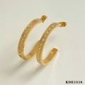 Exaggerated golden C-shape geometric earring with sparkling rhinestones model KDE1518 - KDE1518 Gold + White Rhinestone