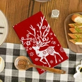 Festive red microfiber Christmas towel with white deer pattern on a checkered tablecloth - Style 5 (1PC)