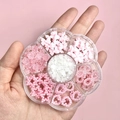 Petal box with pink and white bowknot charms and pearls for nail art and DIY jewelry - #03 Pink & White Resin Mix