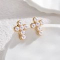 Orecchini a croce con perle dorate stile vintage francese su vassoio in ceramica bianca - Croce di perle dorate