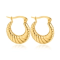 Detailed view of gold twisted hoop earrings with a textured croissant spiral design - Spiral Textured Hoop Earrings (C045)
