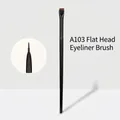 Detail view of A103 flat-head eyeliner brush with ultra-thin bristles and matte black handle - Wood Handle Blade 103 Flat Eyeliner Brush