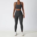Dark gray yoga set featuring a halter sports bra and high-waisted leggings for fitness - S / 6116 Bra + 6116 Leggings / Dark Gray
