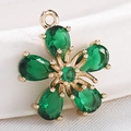 Vintage gold flower pendant with green stones for DIY jewelry making and hairpins - S116-10 Gold Green Teardrop Flower