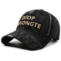 Casquette de baseball noire délavée avec broderie dorée et visière déchirée - Réglable / Noir