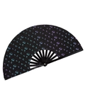 33cm black bamboo folding fan with gradient blue and purple floral reflective patterns - Reflective Black Fan - Snail