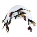 White men's beanie with satin lining and multicolored decorative tassel accents - White with Colorful Fringe