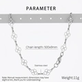 Collar de trébol de cuatro hojas hueco en acero inoxidable con detalles de medidas - Pulsera 19.5cm / Color Acero