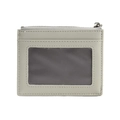 Slim grey PU leather wallet with front ID window and top zipper for cards and cash - Gray