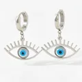 Silberne Evil Eye Tropfenohrringe mit blauem Emaille und Wimperndesign aus Edelstahl - Silber (PDE411)