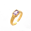 Bague en titane plaqué or 18k de style français avec zircon rectangulaire violet - Or + Violet