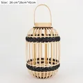 Lanterne cylindrique en bambou tressé main avec poignée, détails noirs, 26x26x41cm - Lanterne Artistique Type O / 26*41cm