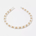 Narrow handmade headband with alternating white pearls and gold beads for women - White Gold Two-Tone Beaded Headband