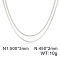 Double-layered silver stainless steel snake chain necklace with dual-width links - Steel Color Double-Layer Design (KN288932-Z)