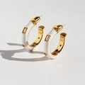 White enamel C-shaped hoop earrings with sparkling zircons and gold-plated finish - White