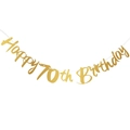 Glittery gold Happy 70th Birthday banner with cursive letters for party decor - 70th Birthday Glitter Style / Gold