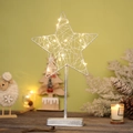 Illuminated silver star Christmas desktop decoration with warm white LED lights on stand - Five-pointed Star (37cm)