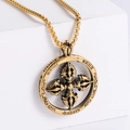 Ciondolo circolare oro retrò con simbolo Vajra e incisione gotica su sfondo bianco - Oro (Con Catena da 3,5mm*60cm)
