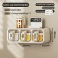 Wall-mounted seasoning box in creamy white with three compartments and silver handles - Suction 3 Grids Movable Box / Cream White Silver