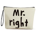Borsa per cosmetici in tela beige con stampa nera Mr. Right e chiusura a zip - Stile Mr. Right