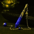 Lapis lazuli hexagonal prism pendant with gold filigree and matching beaded chain - Gold Lapis Lazuli
