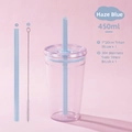 450ml Haze Blue Tritan straw cup set with cleaning brush and transparent body - 450ml / Haze Blue