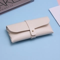 Cream PU leather glasses case with gold snap closure and woven texture design - White Thick Case with Buckle