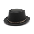 Classic black wool felt fedora hat with ethnic colorful woven band and narrow brim - M (56-58cm) / Black