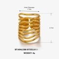 Mehrlagiger Wellenring aus Edelstahl mit 18K Vergoldung und gehämmerter Textur für Damen - Mehrschichtiger Linienstil / Gold