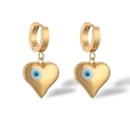 Goldene Herz-Ohrhänger mit blauem Evil Eye Motiv aus minimalistischem Edelstahl - Gold