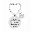 Portachiavi insegnante argento con anello a cuore, piastrina incisa e mela di cristallo - JSYZ001 A great TEACHER is hard to find / Argento