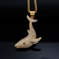 Hiphop-Stil vergoldete Wal-Anhänger Halskette mit glitzernden Kristallen auf schwarzem Grund - Gold - Ohne Kette