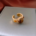 Macro detail of vintage gold-plated ring with tiger eye stone and bead edging design - Gold/Brown