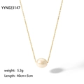 Detail view of 5.3g baroque pearl necklace with 40+5cm golden stainless steel chain - Single Pearl Thin Chain Necklace (YYN023147)