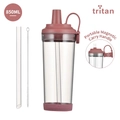 850ML Tritan boba cup in rose pink with straw, brush, and magnetic carry handle - 850ml / Smoky Pink