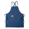 Grembiule in tela blu con cinturini regolabili in pelle marrone e dettagli in ottone - Taglia unica / Blu