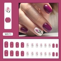 Purple and floral press-on nails set in medium-long square shape, model W871 for women - W871 Berry Plum