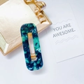 Pince à cheveux rectangulaire en acétate marbré vert foncé et bleu avec clip doré - Carré-Marbre Vert Cyan