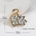 Elegant gold swan brooch with sparkling crystals and rhinestones, size 4.0cm x 4.0cm - White Swan Shape (DW1094 White)