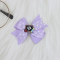 Detail of purple polka dot hair bow with Back to School ABC blackboard and apple charm - Light Purple