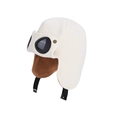 White knitted aviator winter hat with black goggles and warm brown fleece lining - Creamy White