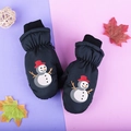 Winter waterproof snowman kids mittens in black with thermal lining and knit cuffs - One Size / Black Snowman / 3-6 Years